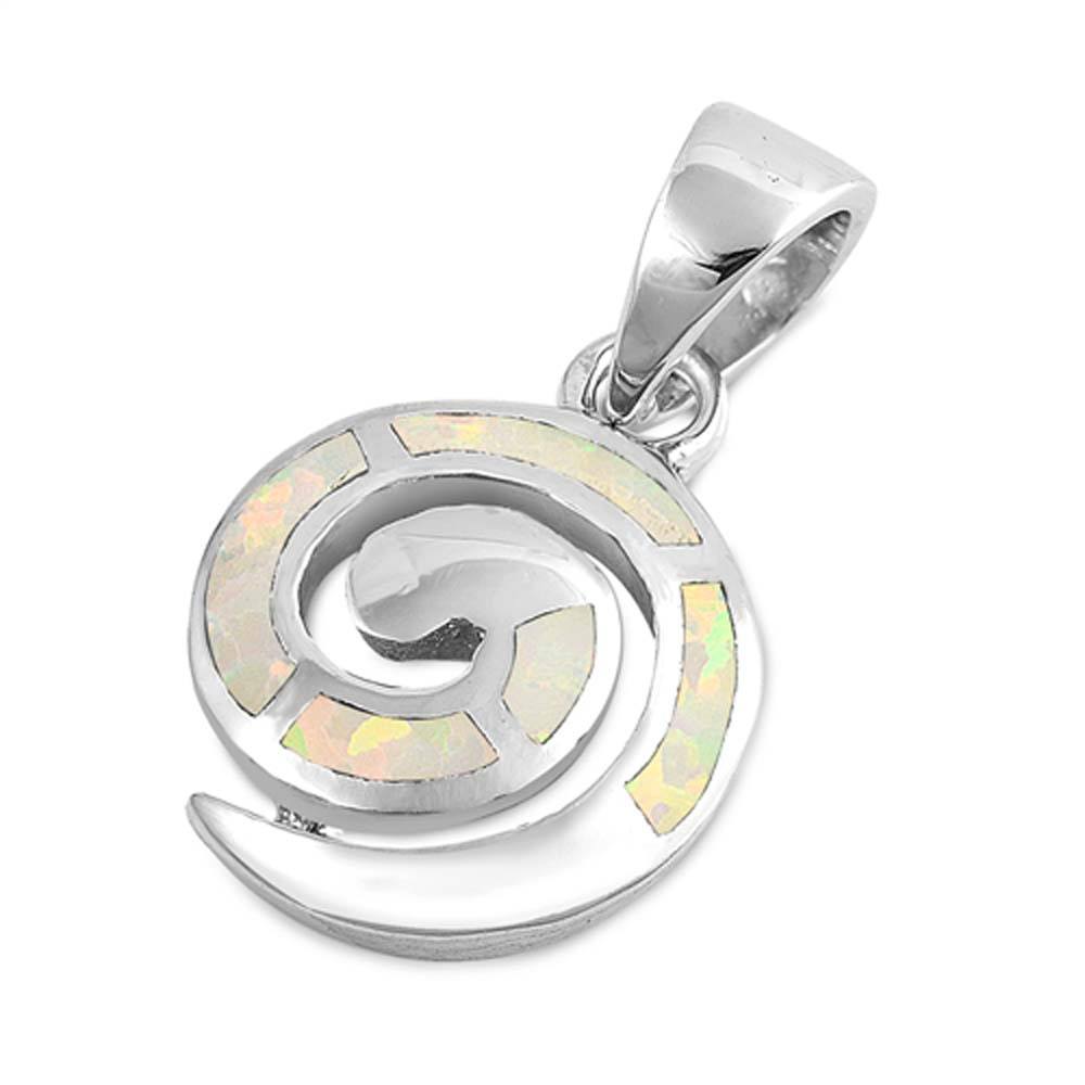 Sterling Silver Pendant With Spiral Shaped White Lab Opal