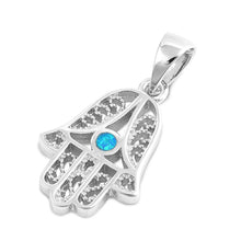 Load image into Gallery viewer, Sterling Silver Pendant With Hamsa Shaped Blue Lab Opal