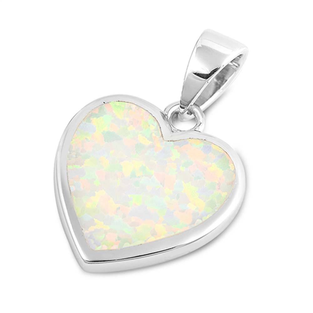 Sterling Silver Pendant With Heart Shaped White Lab Opal