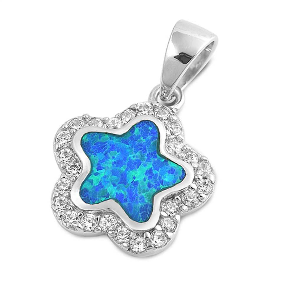 Sterling Silver Pendant With Flower Shaped Blue Lab Opal