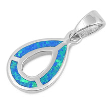 Load image into Gallery viewer, Sterling Silver Open Pear Shape With Blue Lab Opal PendantAnd Pendant Height 17mm