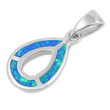 Sterling Silver Open Pear Shape With Blue Lab Opal PendantAnd Pendant Height 17mm
