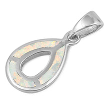 Load image into Gallery viewer, Sterling Silver Open Pear Shape With White Lab Opal PendantAnd Pendant Height 17mm