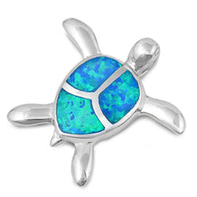 Load image into Gallery viewer, Sterling Silver Blue Lab Opal Turtle Shaped Pendant