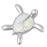 Sterling Silver White Lab Opal Turtle Shaped Pendant