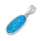 Sterling Silver Oval Shape With Blue Lab Opal PendantAnd Pendant Height 23mm