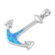Load image into Gallery viewer, Sterling Silver Anchor Shape With Blue Lab Opal PendantAnd Pendant Height 30mm