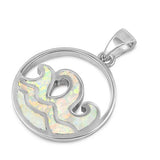 Sterling Silver Wave Shape With White Lab Opal PendantAnd Pendant Height 22mm