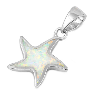 Sterling Silver Starfish Shape White Lab Opal PendantAnd Pendant Height 17mm