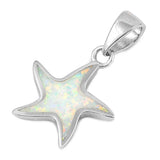 Sterling Silver Starfish Shape White Lab Opal PendantAnd Pendant Height 17mm
