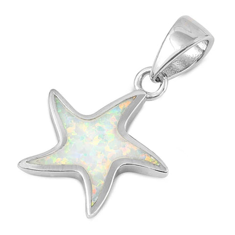 Sterling Silver Starfish Shape White Lab Opal PendantAnd Pendant Height 17mm
