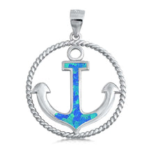 Load image into Gallery viewer, Sterling Silver Blue Lab Opal Anchor Pendant