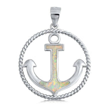 Load image into Gallery viewer, Sterling Silver Pendant With Anchor Shaped White Lab Opal