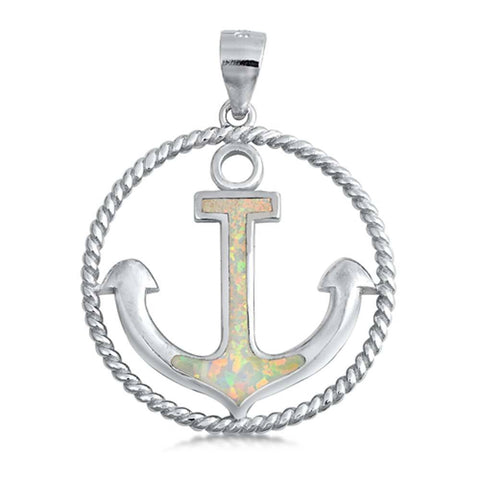 Sterling Silver Pendant With Anchor Shaped White Lab Opal
