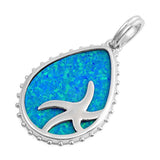 Sterling Silver Starfish Shape With Blue Lab Opal PendantAnd Pendant Height 28mm