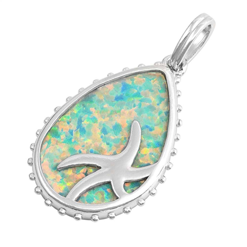 Sterling Silver Starfish Shape With White Lab Opal PendantAnd Pendant Height 28mm
