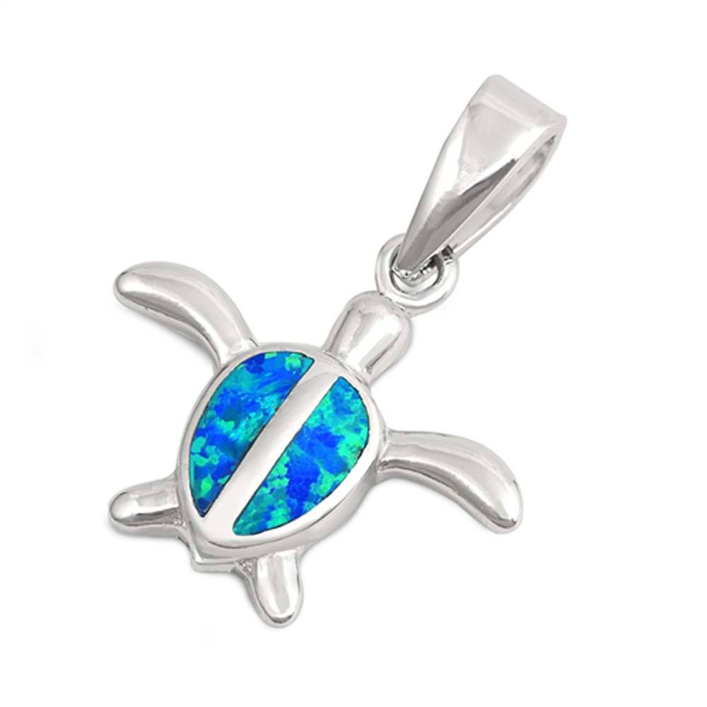 Sterling Silver Turtle Shape With Blue Lab Opal PendantAnd Pendant Height 14mm