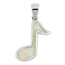 Load image into Gallery viewer, Sterling Silver White Lab Opal Music Note Shaped Pendant