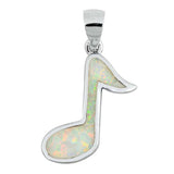 Sterling Silver White Lab Opal Music Note Shaped Pendant