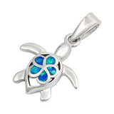 Sterling Silver Blue Lab Opal Turtle And Plumeria Shaped Pendant