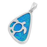 Sterling Silver Turtle Shape With Blue Lab Opal PendantAnd Pendant Height 27mm