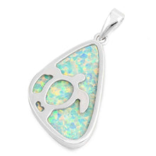 Load image into Gallery viewer, Sterling Silver Turtle Shape With White Lab Opal PendantAnd Pendant Height 27mm