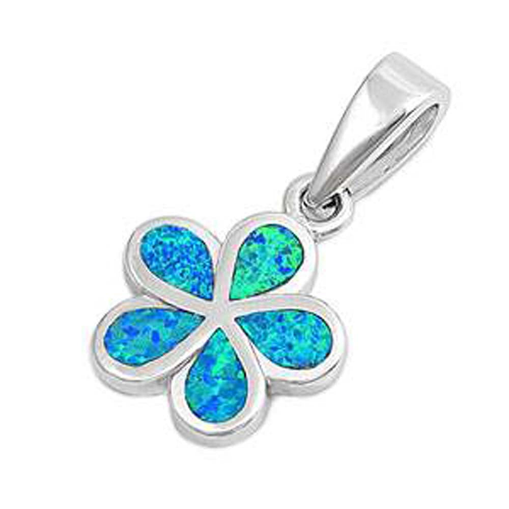 Sterling Silver Plumeria Shape With Blue Lab Opal PendantAnd Pendant Height 12mm