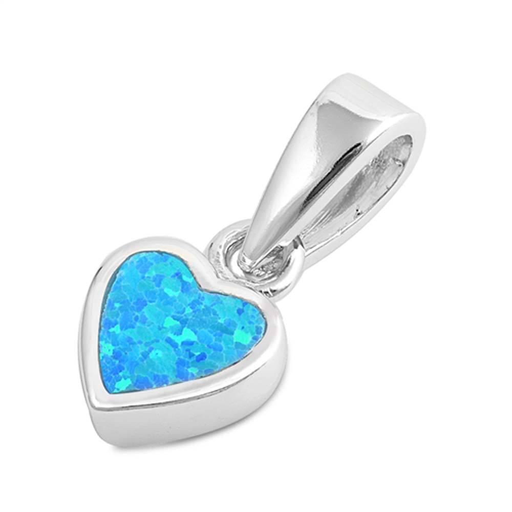 Sterling Silver Heart Shape With Blue Lab Opal PendantAnd Pendant Height 13mm