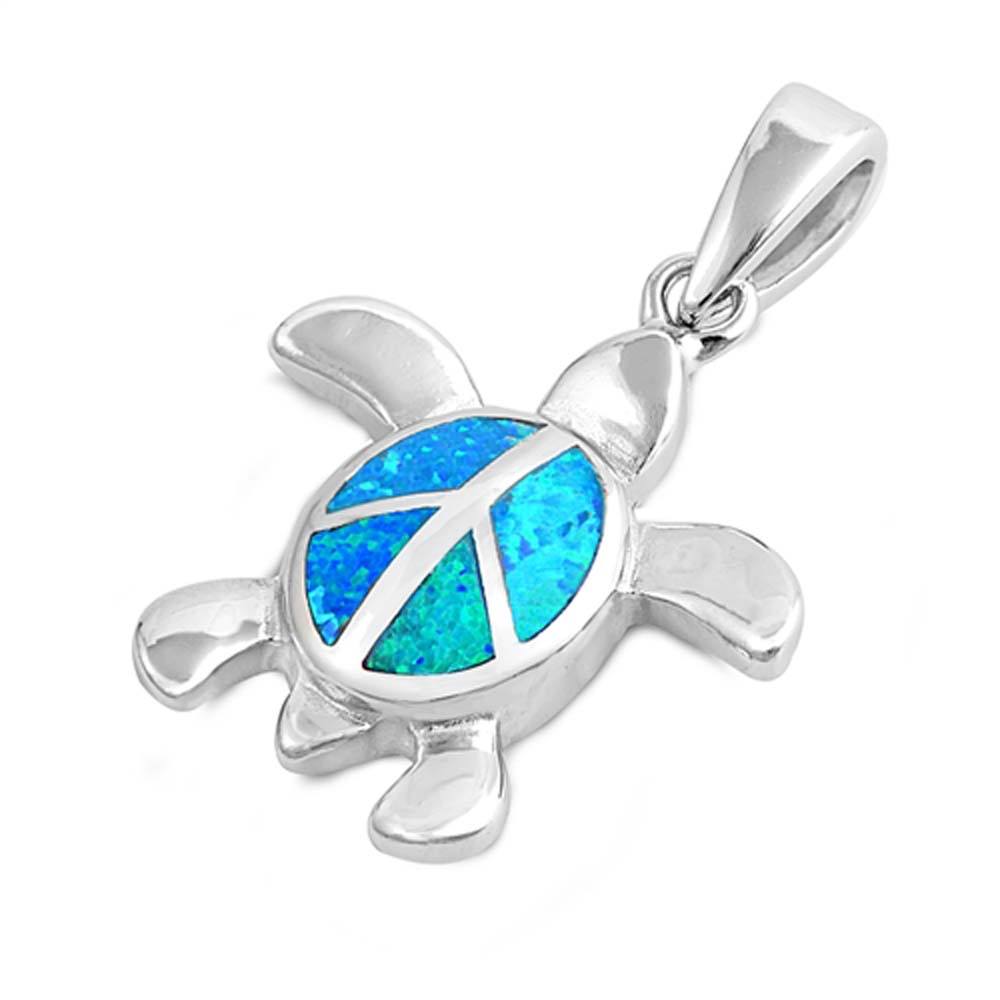 Sterling Silver Turtle Shape With Blue Lab Opal PendantAnd Pendant Height 18mm