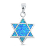 Sterling Silver With Lab Opal Jewish StarPlain Pendant