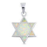 Sterling Silver  With Lab Opal Jewish Star Plain Pendant