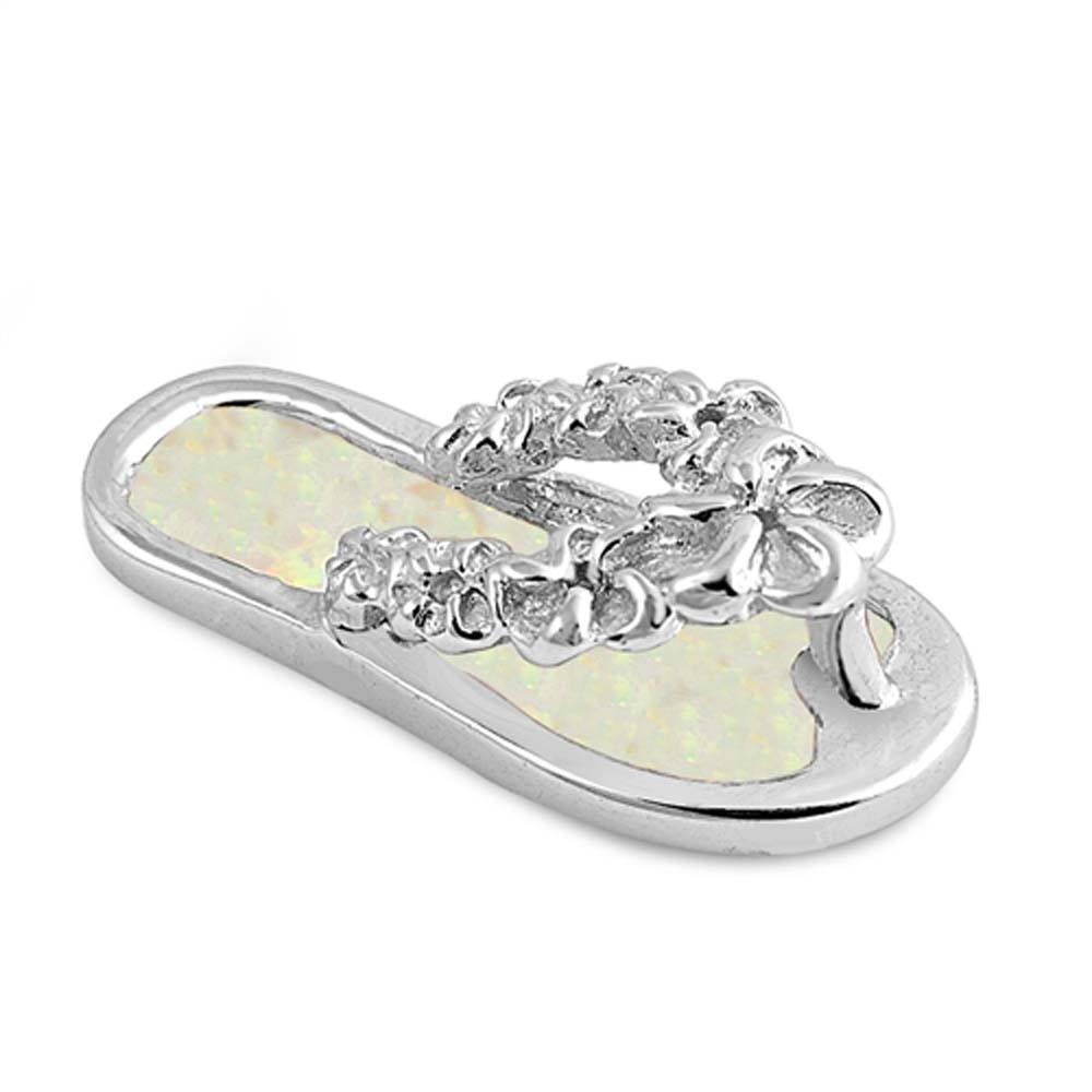 Sterling Silver Pendant With Hawaiian Sandal Shaped White Lab Opal