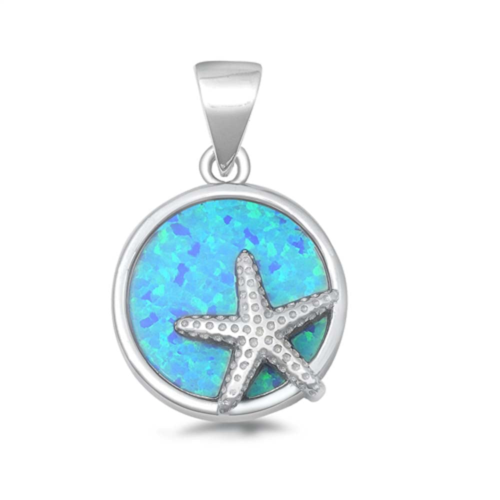 Sterling Silver Blue Lab Opal Star Fish Pendant