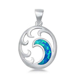 Sterling Silver Blue Lab Opal Wave Pendant