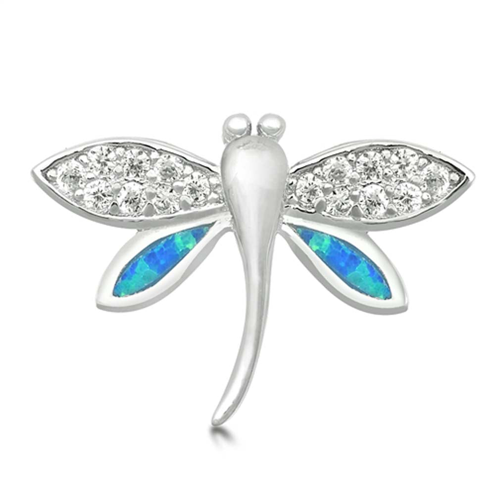 Sterling Silver Blue Lab Opal Firefly Pendant