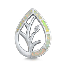 Load image into Gallery viewer, Sterling Silver White Lab Opal Flower Shaped Pendant With Clear CZ