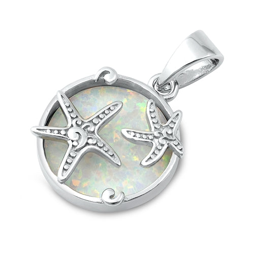 Sterling Silver White Lab Opal Starfish Shaped Pendant