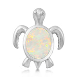 Sterling Silver White Lab Opal Turtle Pendant