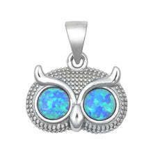 Load image into Gallery viewer, Sterling Silver Blue Lab Opal Owl Head Pendant