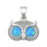 Sterling Silver Blue Lab Opal Owl Head Pendant