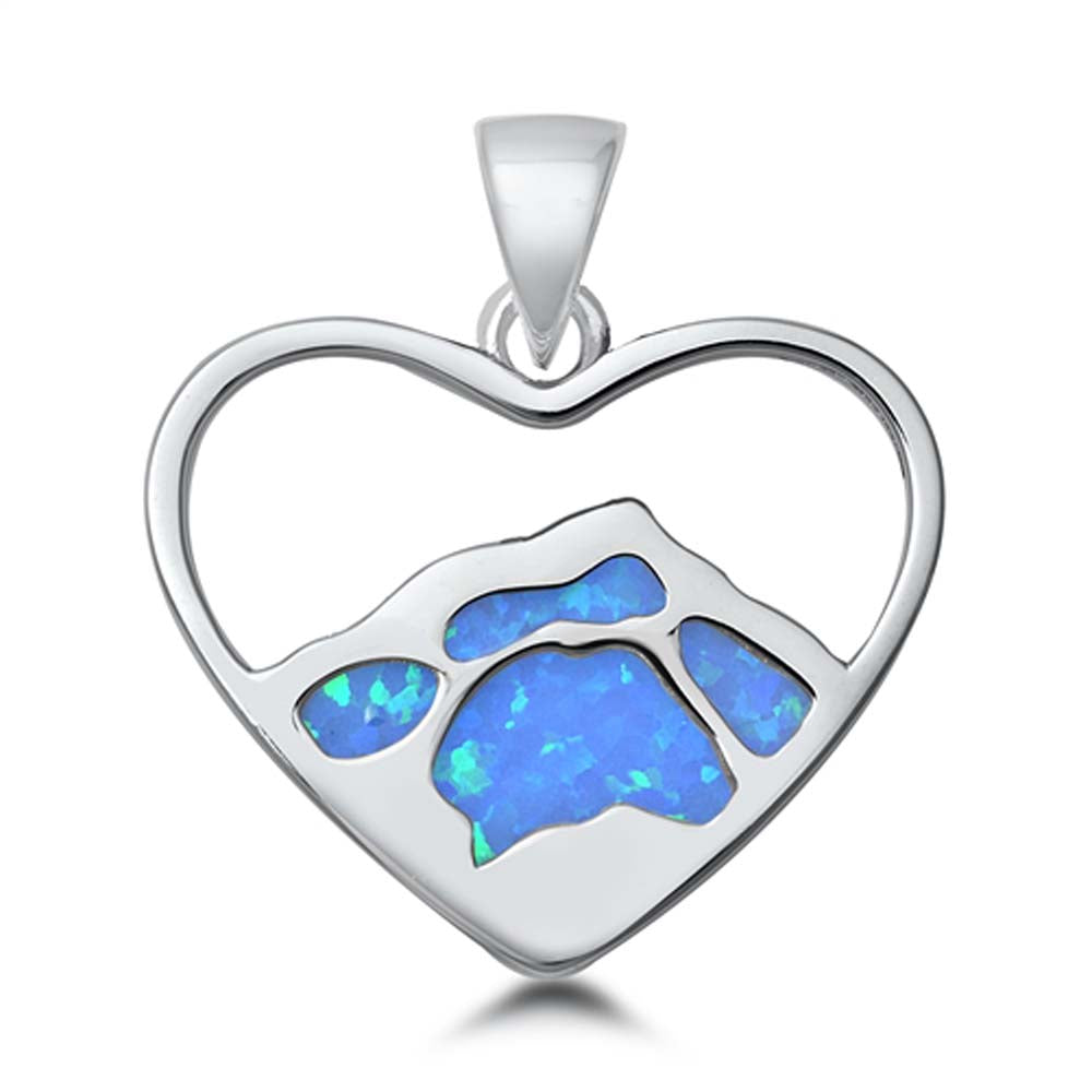 Sterling Silver Blue Lab Opal Mountain Heart Pendant