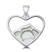 Load image into Gallery viewer, Sterling Silver White Lab Opal Mountain Heart Pendant