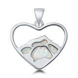 Sterling Silver White Lab Opal Mountain Heart Pendant