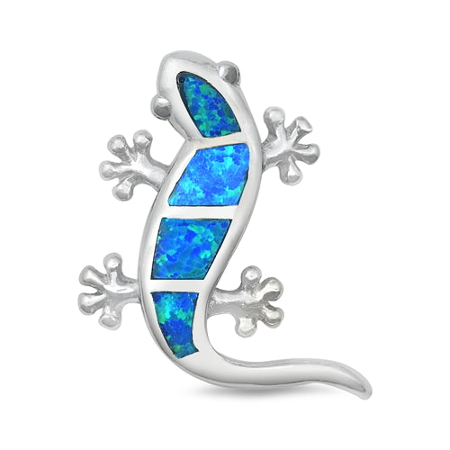 Sterling Silver Blue Lab Opal Lizard Shaped Pendant