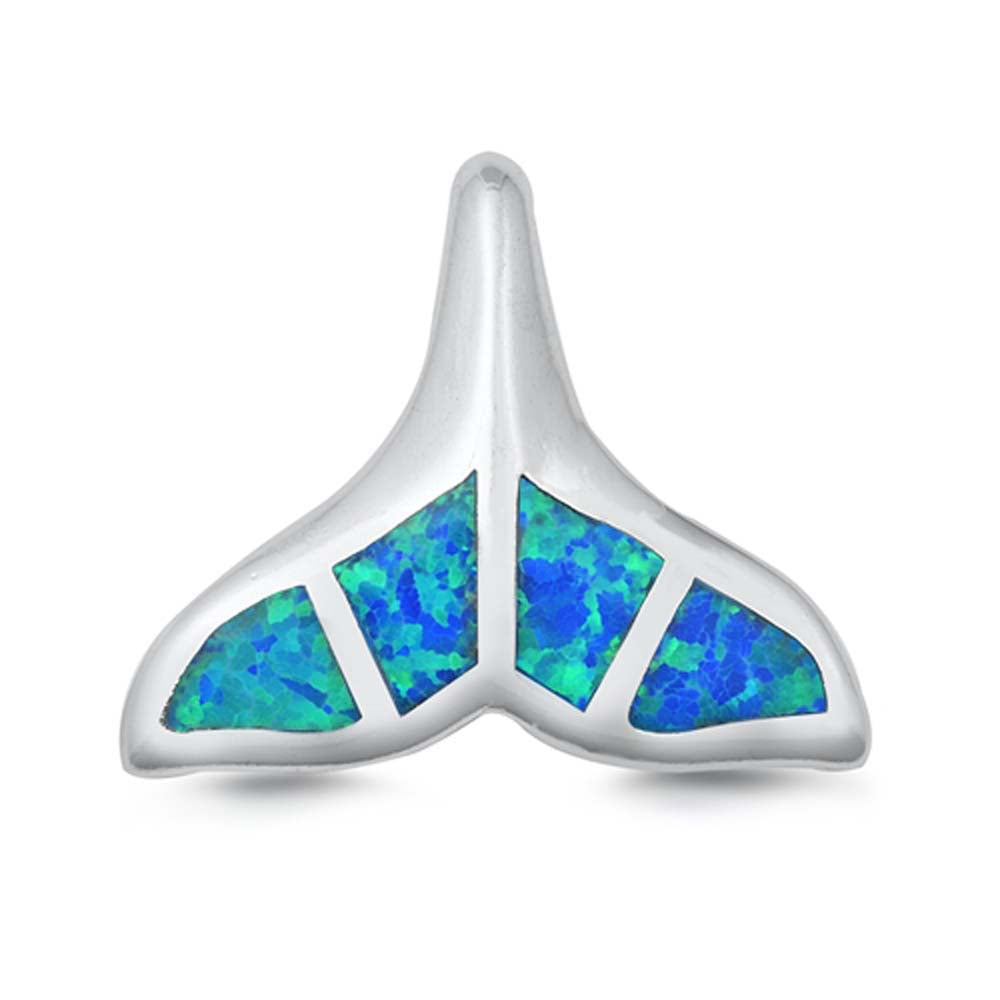 Sterling Silver Blue Lab Opal Whale Tail Shaped Pendant