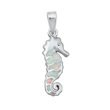 Load image into Gallery viewer, Sterling Silver White Lab Opal Sea Horse Shaped Pendant