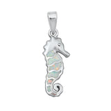 Sterling Silver White Lab Opal Sea Horse Shaped Pendant