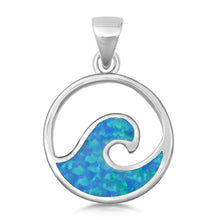 Load image into Gallery viewer, Sterling Silver Blue Lab Opal Wave Pendant