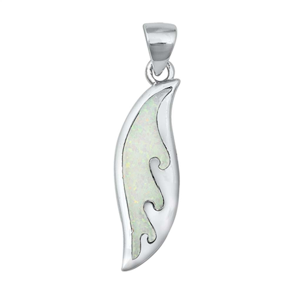 Sterling Silver White Lab Opal Wave Surfboard Pendant