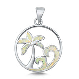 Sterling Silver White Lab Opal Waves and Palm Trees Pendant